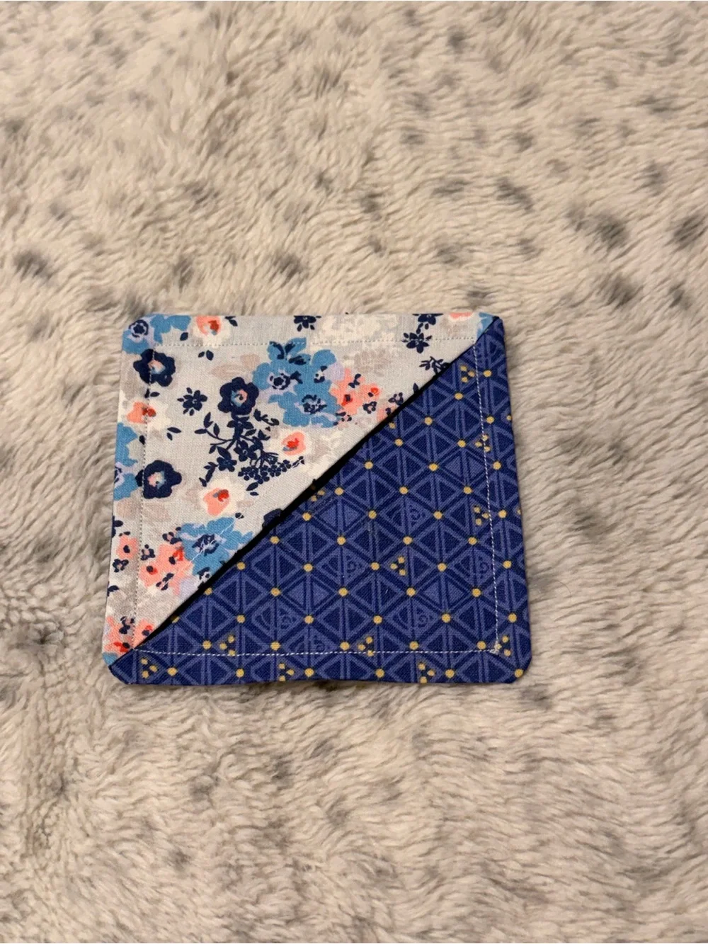 Handmade Book Reversible Floral and Geometric Fabric Square - Blue, White, Pink